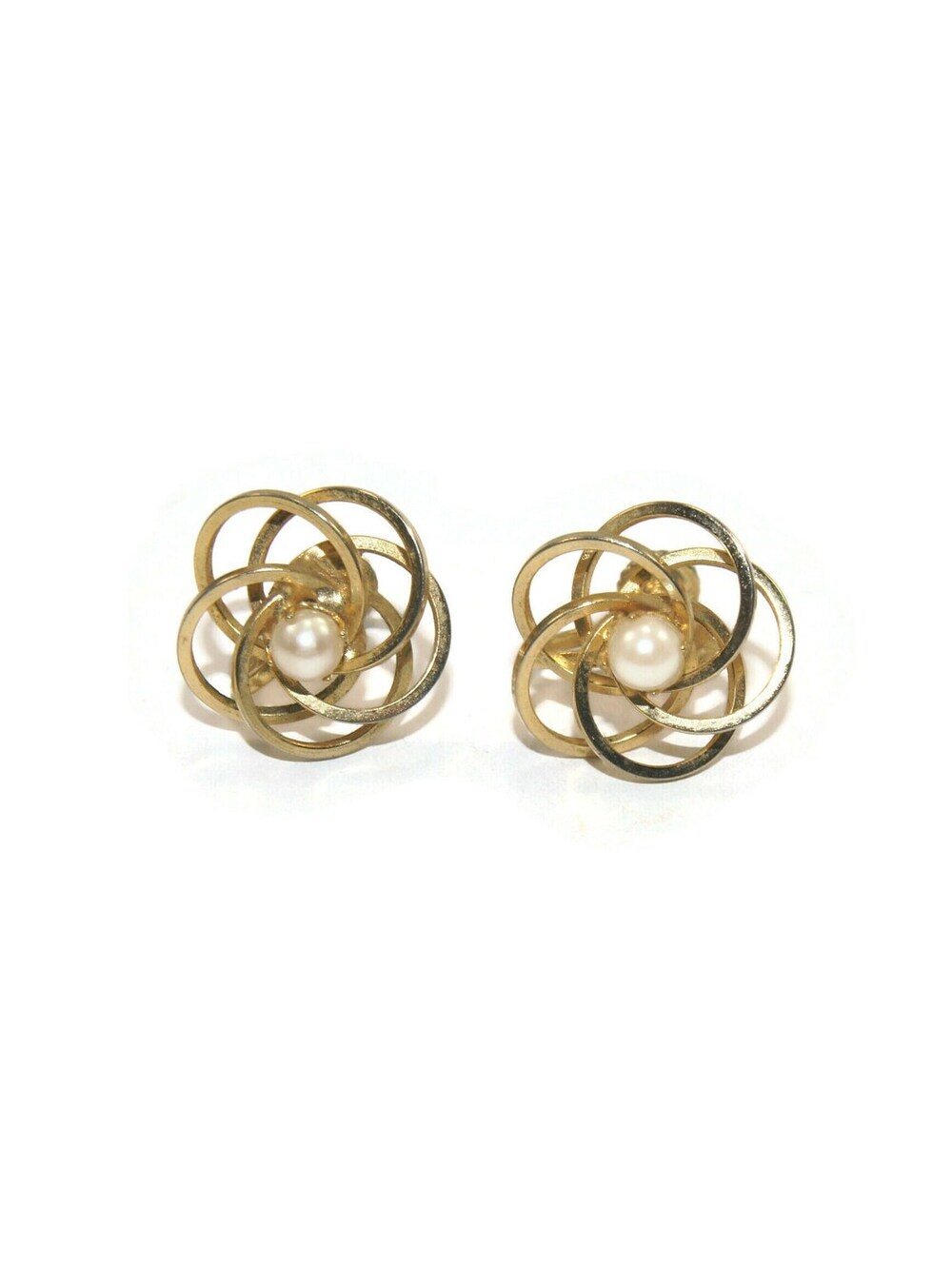 Vintage Gold Tone and Faux Pearls Screw Back Earrings.